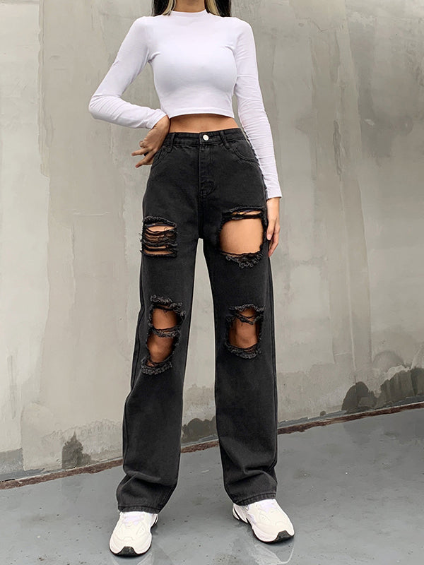 Straight Leg High Waist Washed Jeans