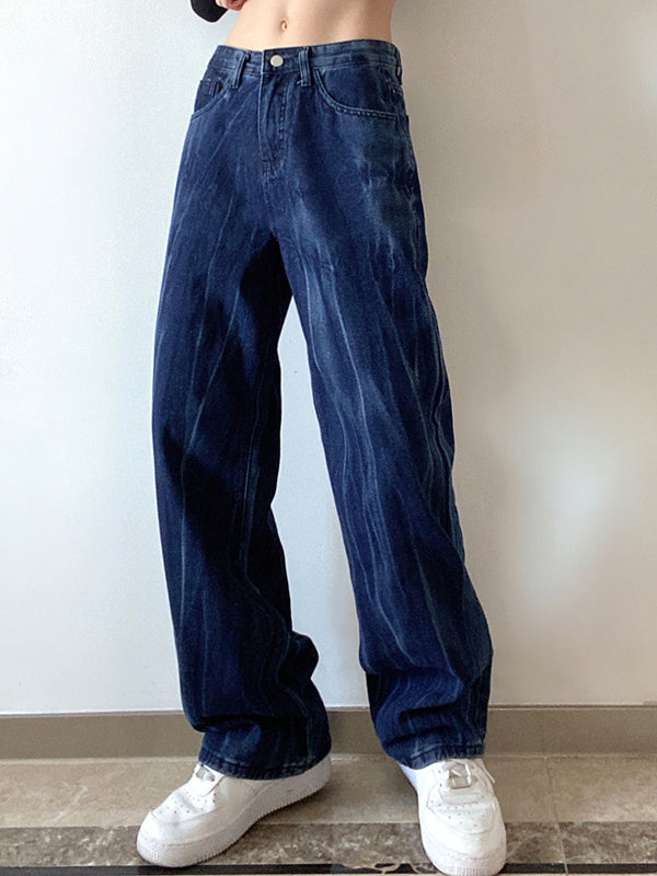 Vintage Blue Tie-Dye High-Rise Loose  Jeans