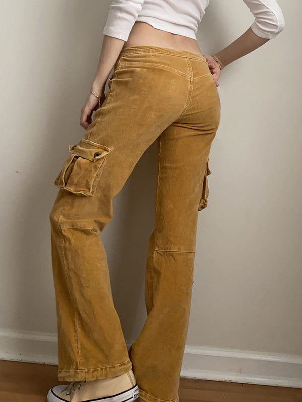 Retro Cargo Pocket Hot Girl Street Hipster Corduroy Pants