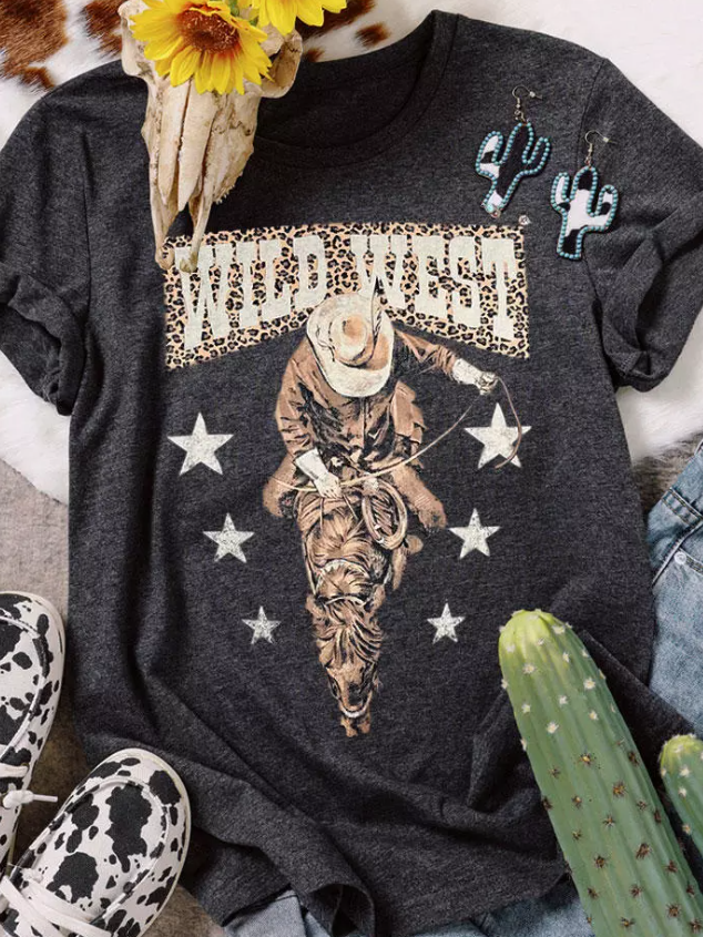 Wild West Cowboy Star Leopard T-Shirt