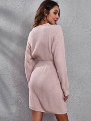 V-Neck long sleeve knitted dress