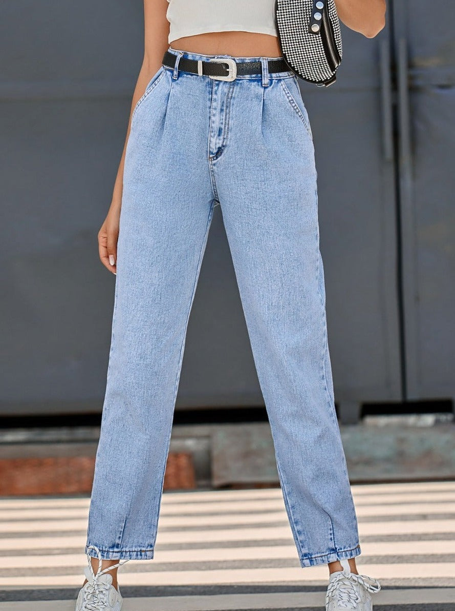 High Waist Slim Straight-leg Pants