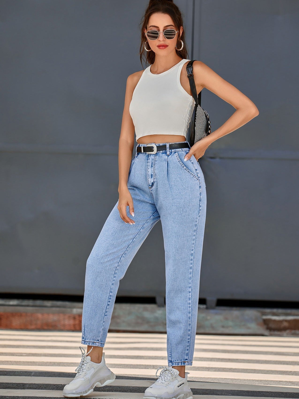 High Waist Slim Straight-leg Pants