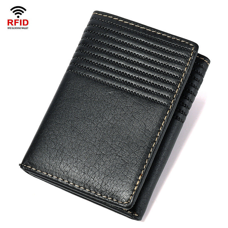 Anti-degaussing men's RFID anti-theft brush head layer cowhide wallet