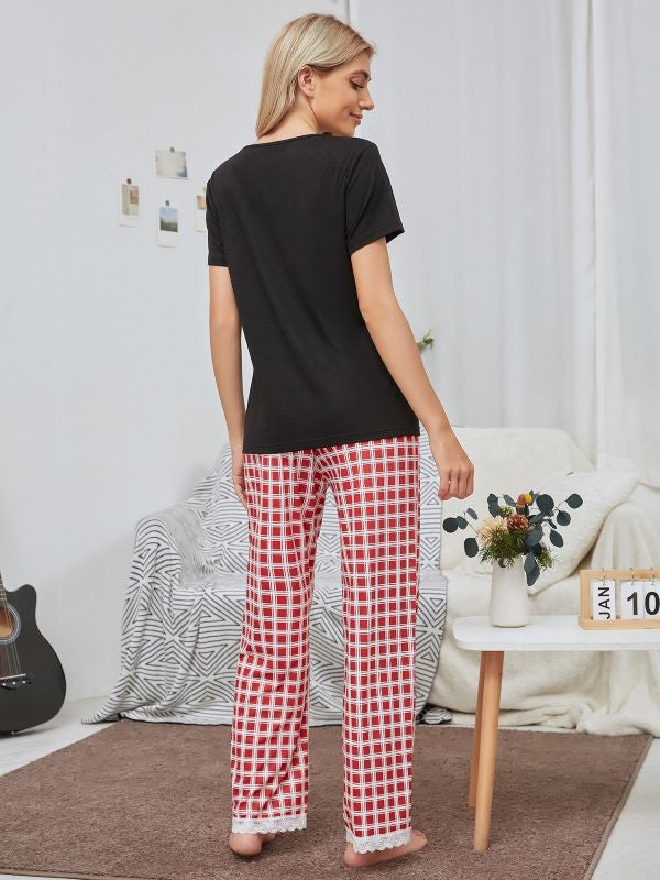 Letter Printing Top & Square Pants Suit