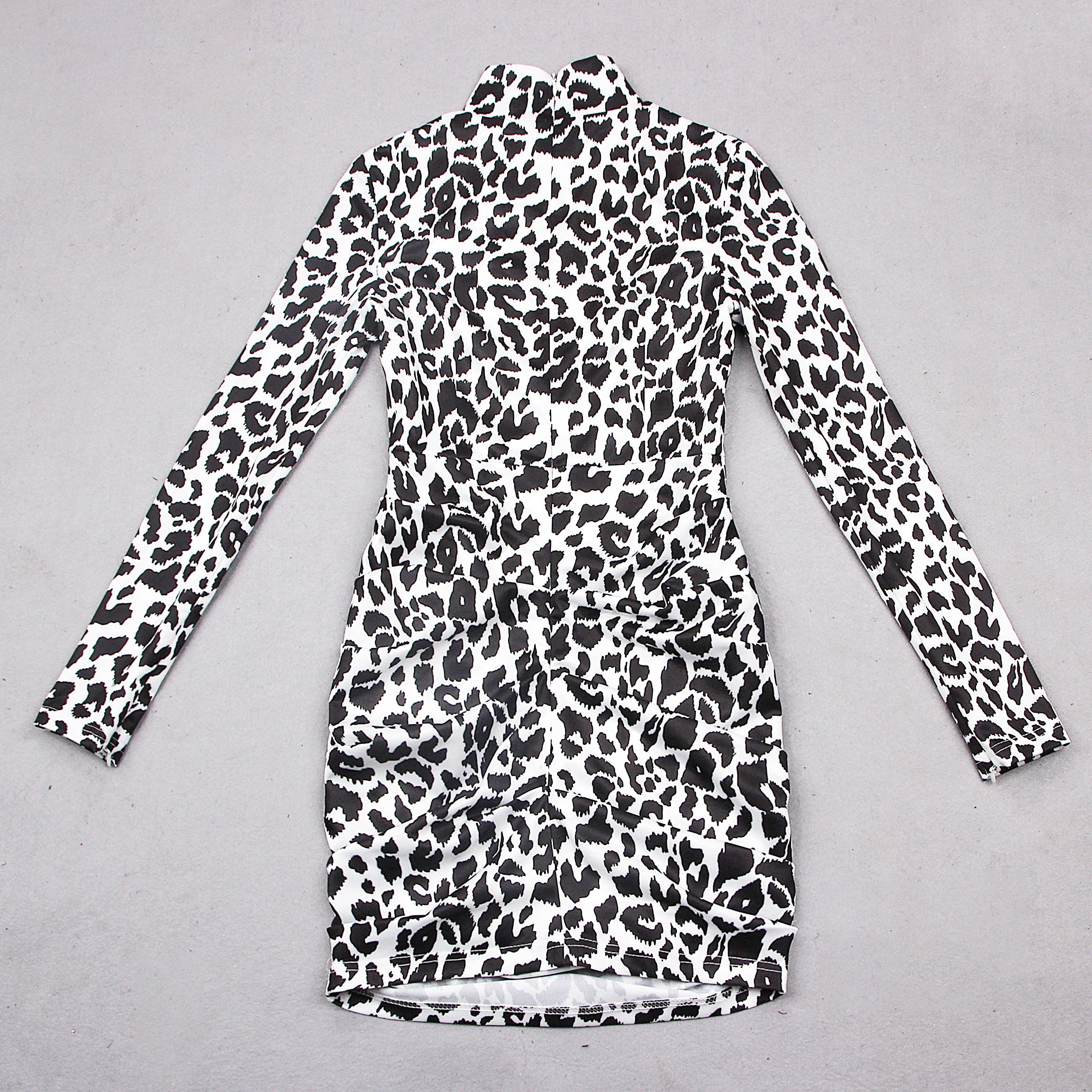 High Neck Long Sleeve Leopard Mini Bodycon Dress