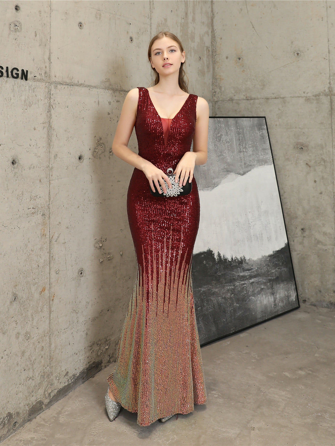 Sequin high-end evening dress
