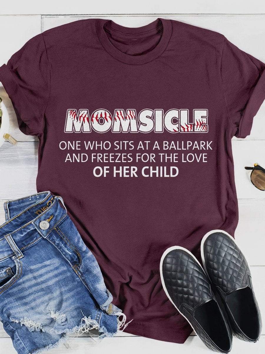 Baseball Momsicle Print Short Sleeve T-shirt
