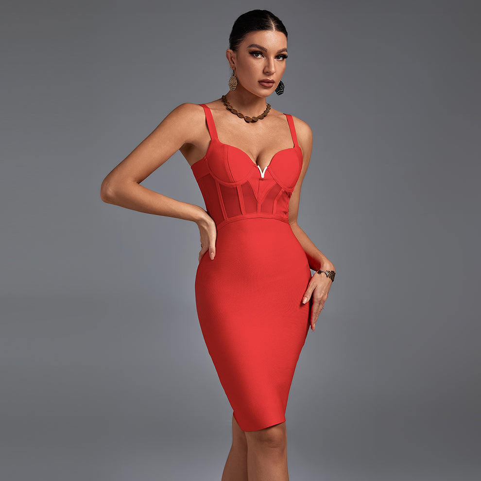 Strappy Sleeveless Mesh Midi Bandage Dress