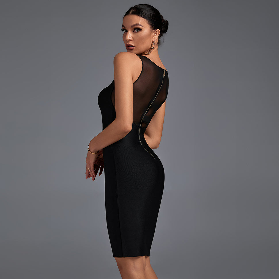 Round Neck Sleeveless Mesh Mini Bandage Dress PP091425