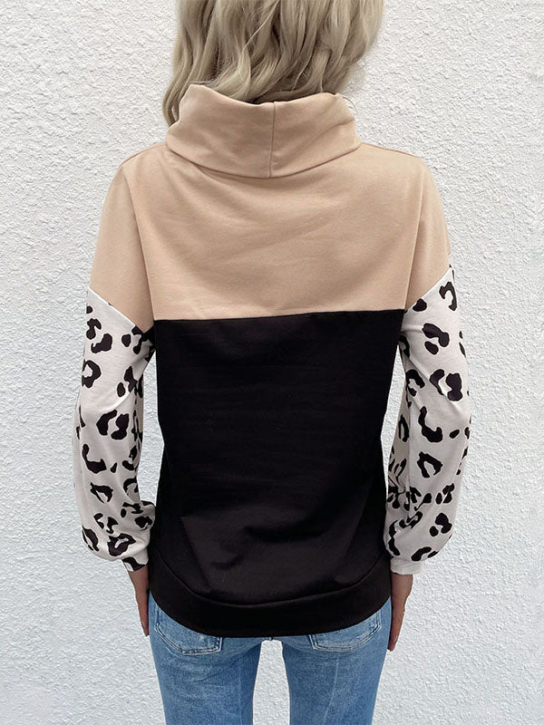 Leopard Print Turtleneck T-shirt