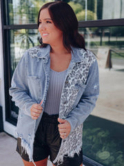 Printed Stitching Ripped Fringed Jacket