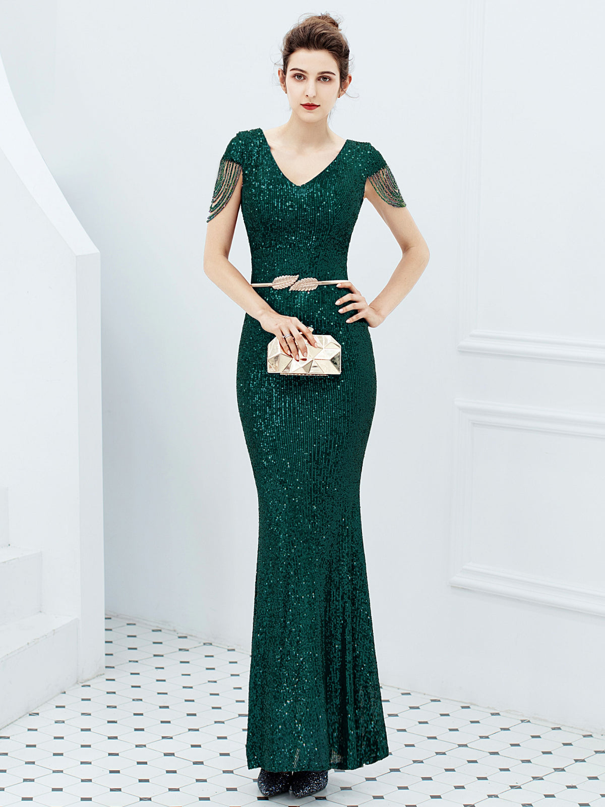 Elegant long fishtail slim evening dress