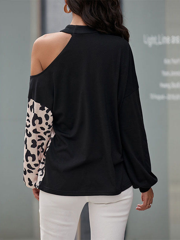 Leopard Print Off-the-Shoulder T-shirt