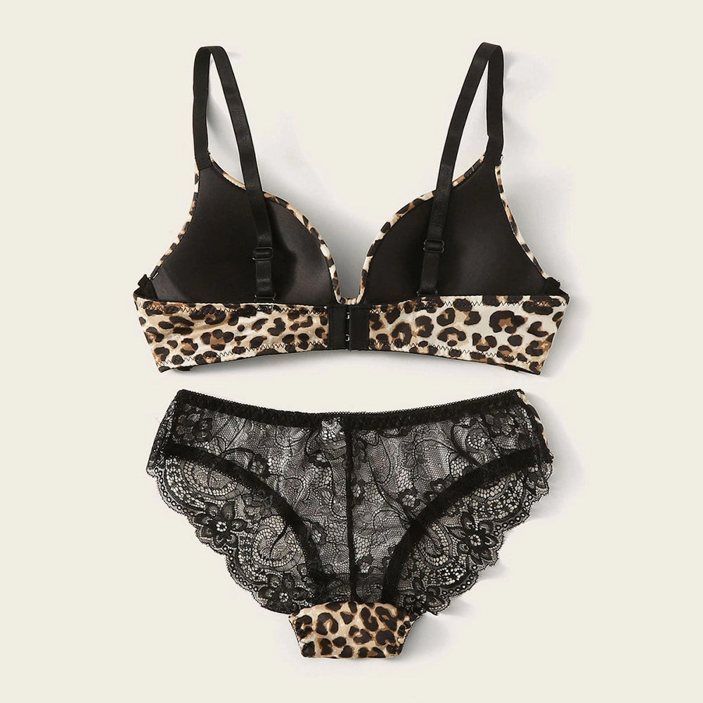 Leopard Contrast Lace Lingerie Set