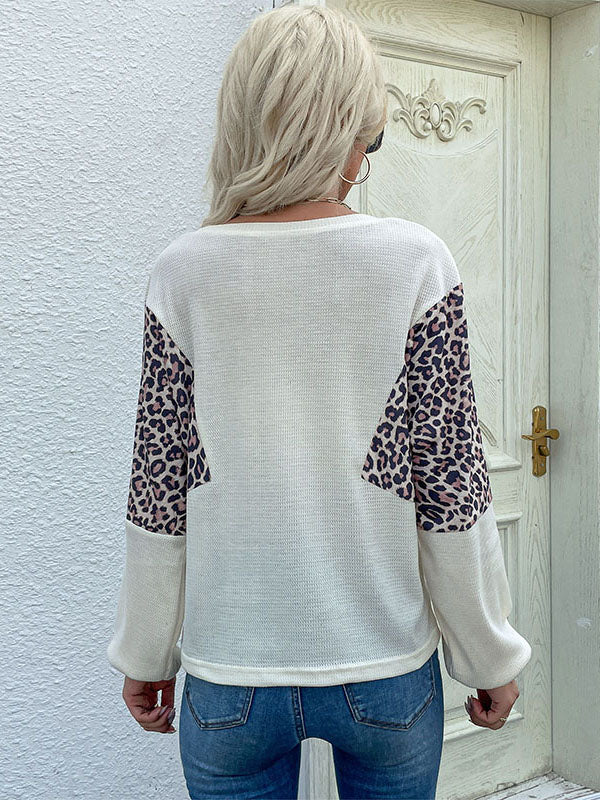 Round Neck Leopard Print Knitted Sweater