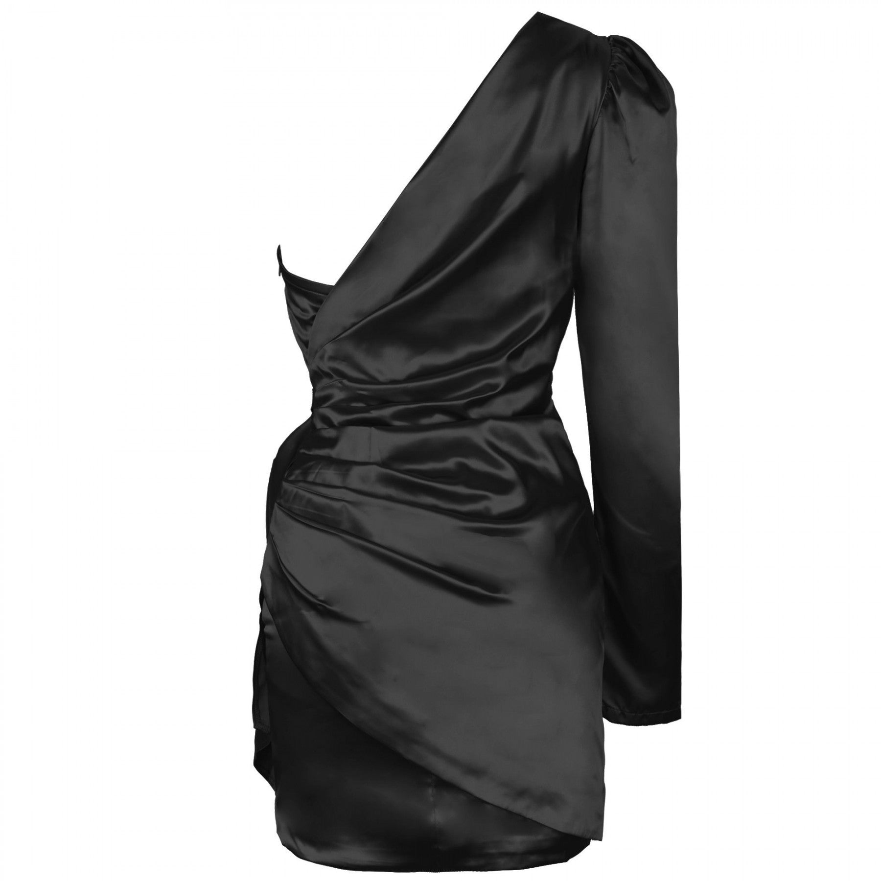 Vestido mini ajustado asimétrico de manga larga con un solo hombro HI1105