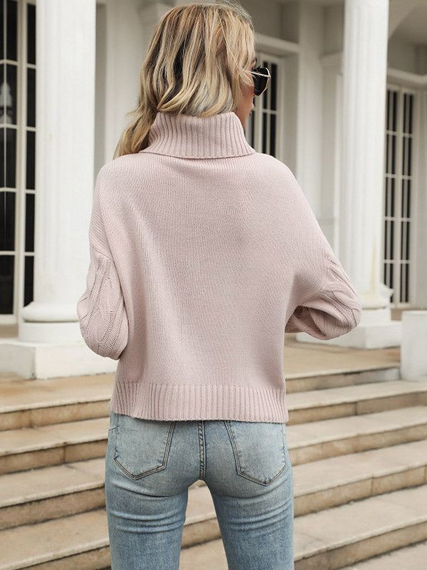 Rosa Pullover mit hohem Kragen 