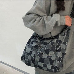 Denim Plaid Tote Bag