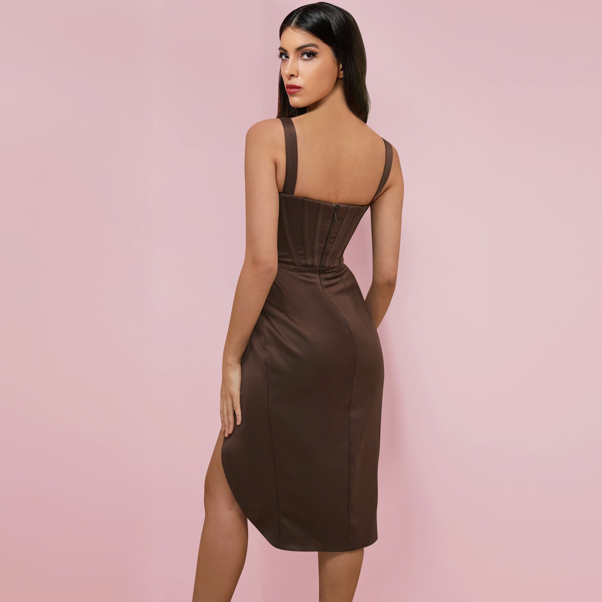 Ärmelloses, gestreiftes Midi-Bodycon-Kleid mit Trägern HI1217