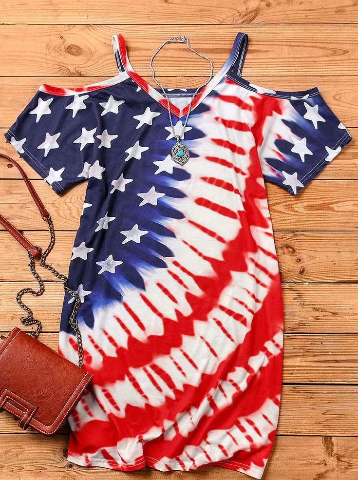 American Flag Star Cold Shoulder Mini Dress