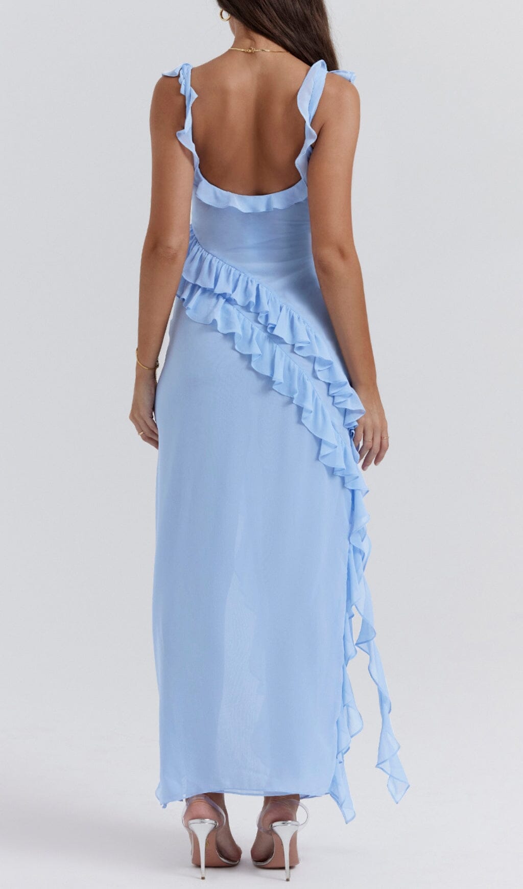 SOFT Blue Ruffle Maxi Dress