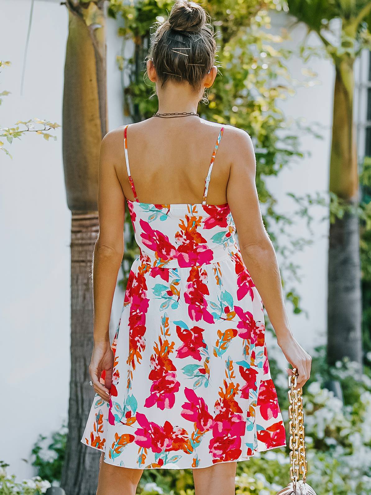 Vestido con falda lencero estampada 