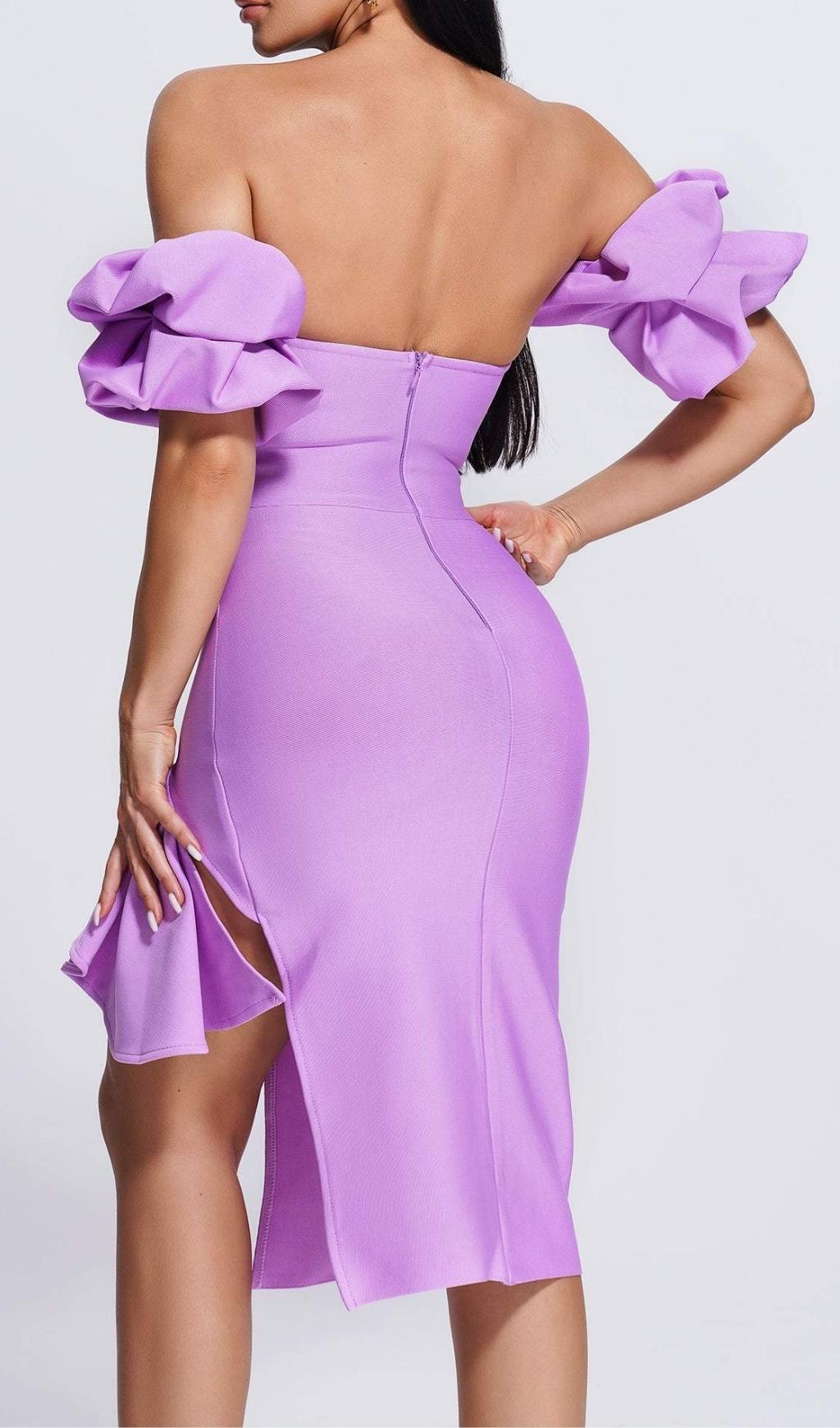 Strapless Draped Sleeve SlitS Bandage Midi Dress