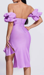 Strapless Draped Sleeve SlitS Bandage Midi Dress