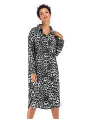 Leopard print dress mid-length split shirt skirt