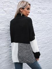 Color Blocking Turtleneck Knit Sweater