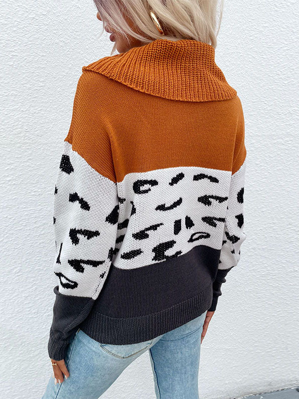 Pullover mit hohem Kragen und Leopardenmuster 
