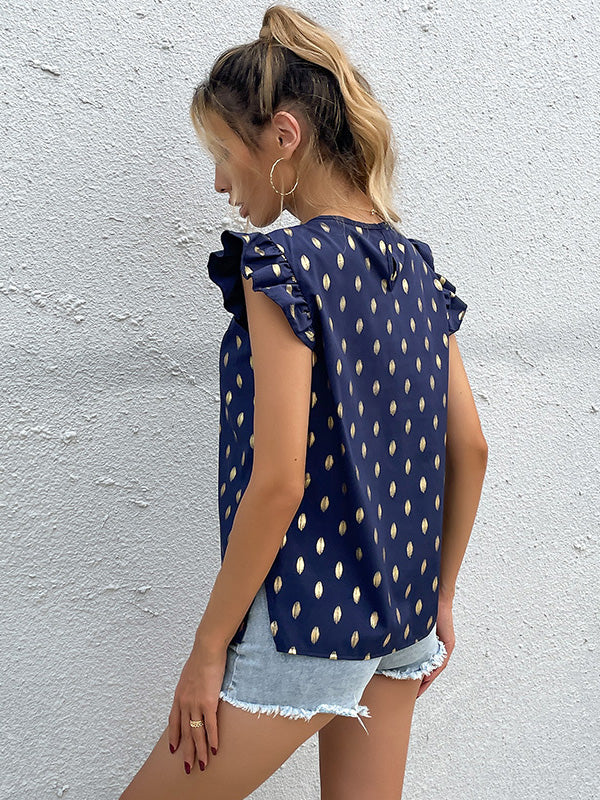 Ruffle Sleeves Polka Dot Chiffon Blouse