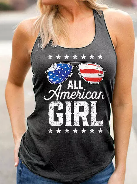 Camiseta sin mangas con espalda nadadora y bandera de estrellas de All American Girl 