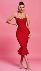 Strappy Crystal Midi FishTail Bandage Dress