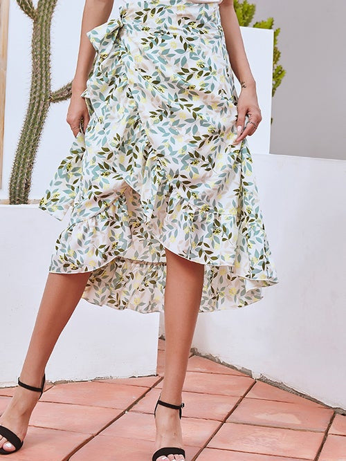 Ditsy Floral Tie Side High Low Skirt