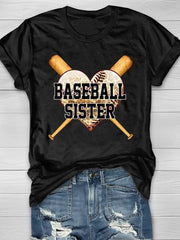 Camiseta de manga corta con estampado de hermana de béisbol