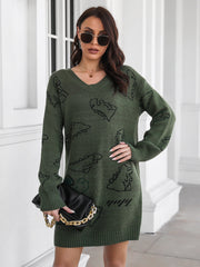 V-neck loose knit dress