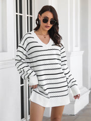 Striped long sleeve loose knit dress