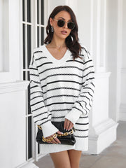 Striped long sleeve loose knit dress