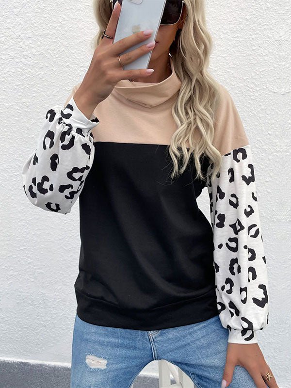 Leopard Print Turtleneck T-shirt