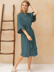 Gauze Cotton Knit Long Five-point Sleeve Nightgown