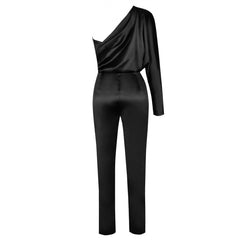 One Shoulder Long Sleeve Asymmetrical Bodycon Jumpsuit