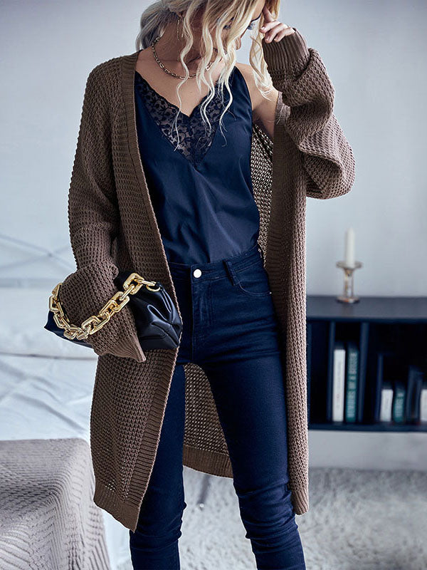Solid Color Long Cardigan Sweater Jacket