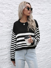 Knitted Striped Crew Neck Sweater