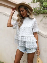 Ruffle Sleeve Solid Color Lace Shirt