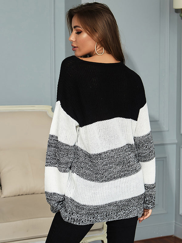 Striped Color Blocked Knit Sweater