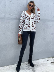 Leopard Print v-neck Knitted Sweater