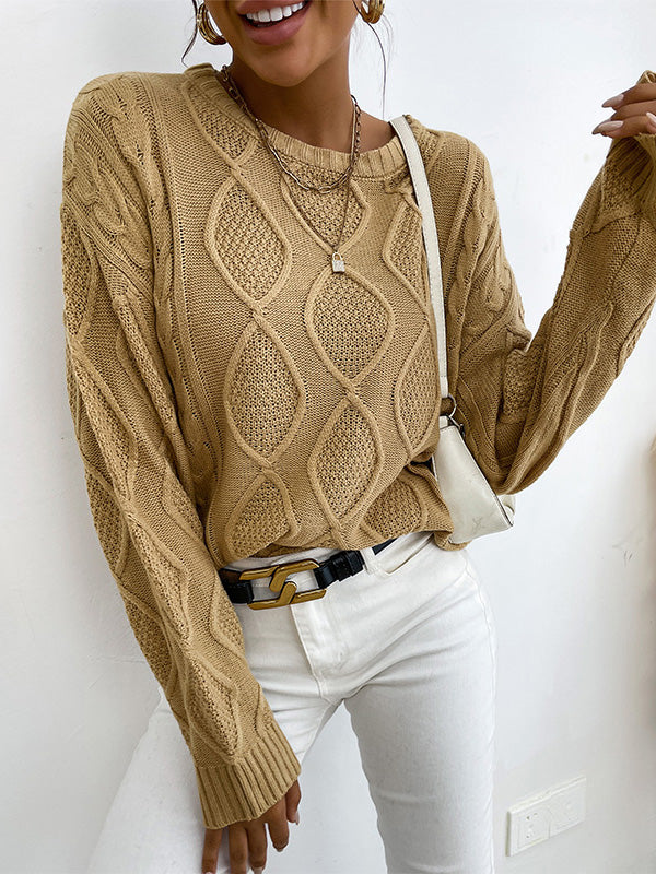 Solid Color Round Neck Knit Sweater