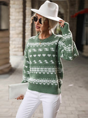 Round Neck Green Christmas Sweater